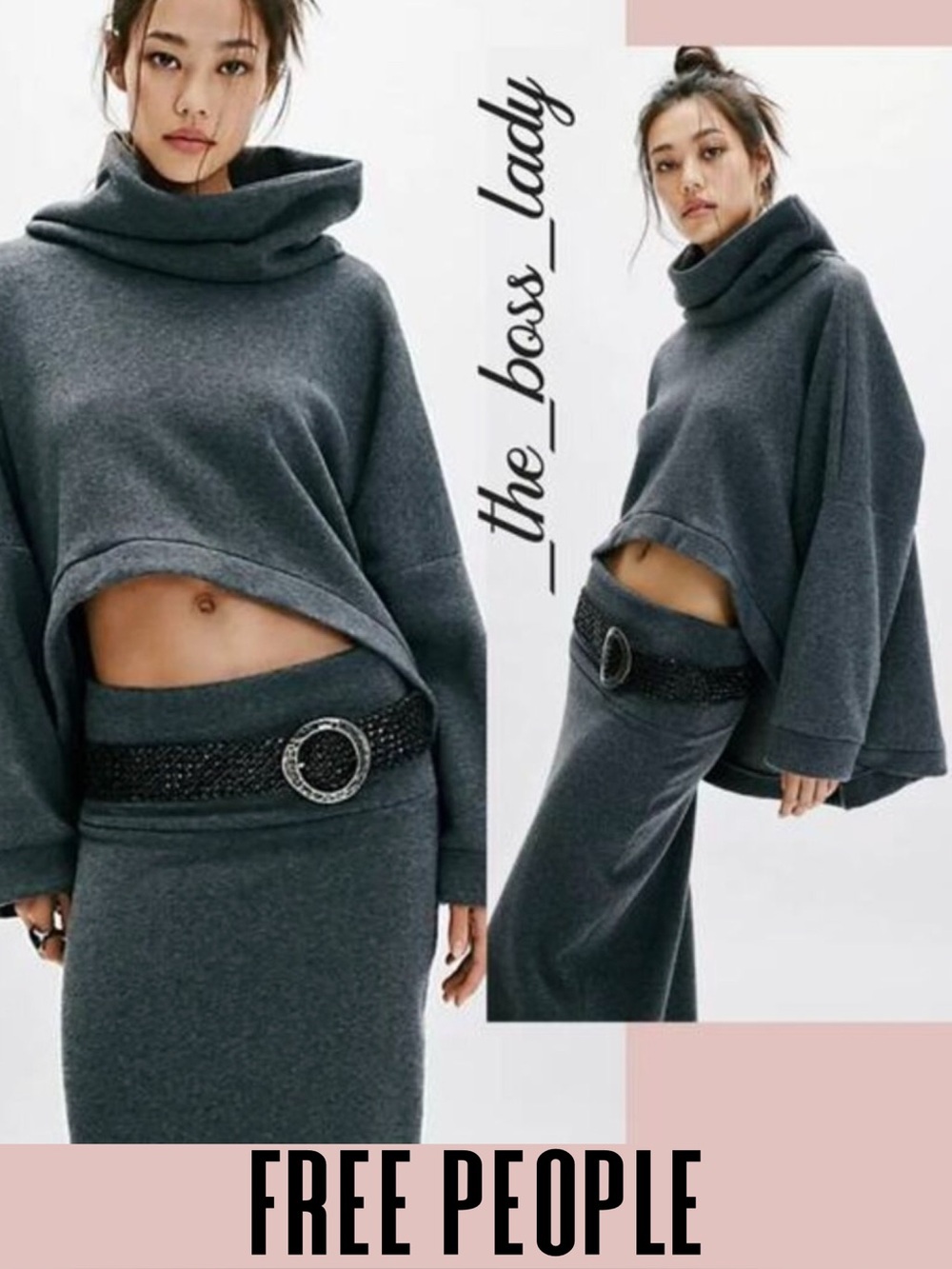 Free People set top and midi skirt co-ord matching set knit XS pull-on